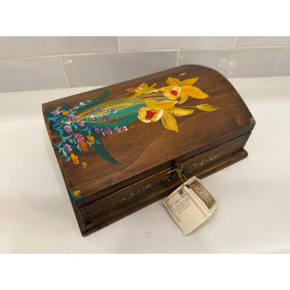 Vintage Antique Unused El Viego Arte Art Mexico Carved Wood Trinket‎ Jewelry Box